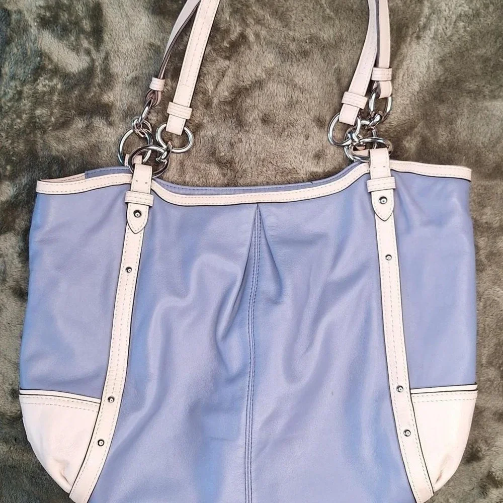 COACH Alexandra Chain Leather Blue And Ivory‎ Bag